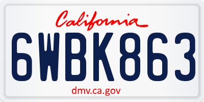 CA license plate 6WBK863