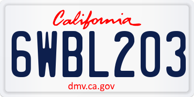 CA license plate 6WBL203