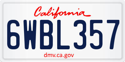 CA license plate 6WBL357