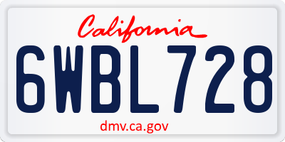 CA license plate 6WBL728