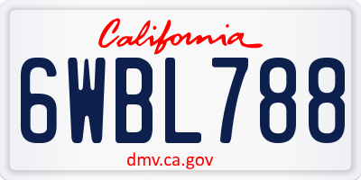 CA license plate 6WBL788