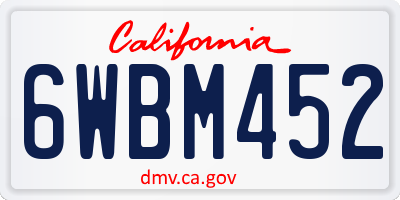 CA license plate 6WBM452