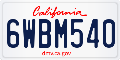 CA license plate 6WBM540
