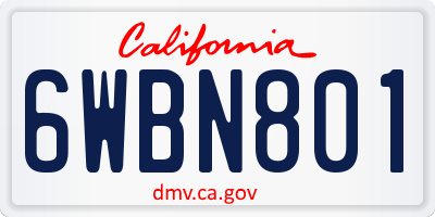 CA license plate 6WBN801