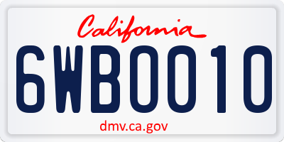 CA license plate 6WBO010