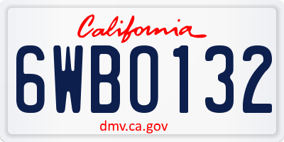 CA license plate 6WBO132