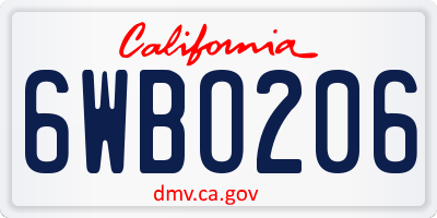 CA license plate 6WBO206