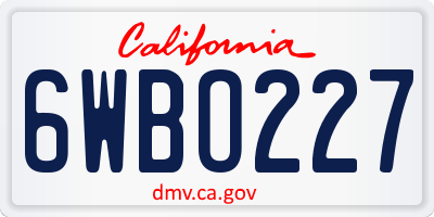 CA license plate 6WBO227