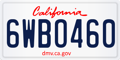CA license plate 6WBO460