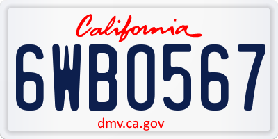 CA license plate 6WBO567