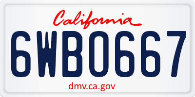 CA license plate 6WBO667