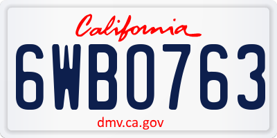 CA license plate 6WBO763
