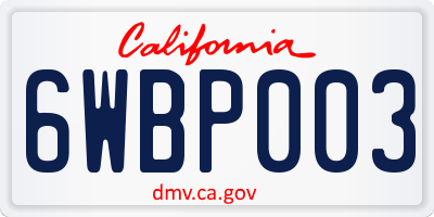 CA license plate 6WBP003