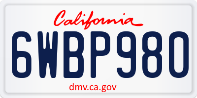 CA license plate 6WBP980