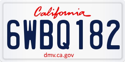 CA license plate 6WBQ182