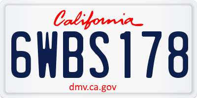 CA license plate 6WBS178