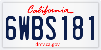 CA license plate 6WBS181