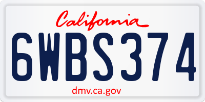 CA license plate 6WBS374