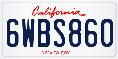 CA license plate 6WBS860