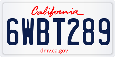CA license plate 6WBT289