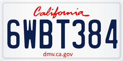CA license plate 6WBT384