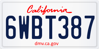 CA license plate 6WBT387