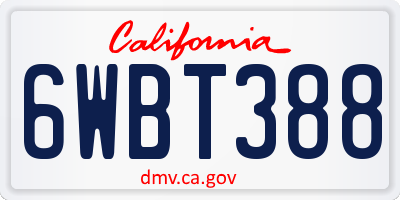 CA license plate 6WBT388