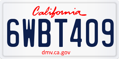 CA license plate 6WBT409