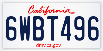 CA license plate 6WBT496