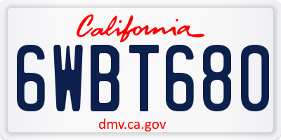 CA license plate 6WBT680