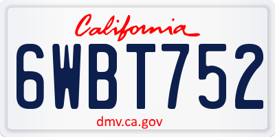 CA license plate 6WBT752