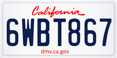 CA license plate 6WBT867