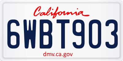 CA license plate 6WBT903