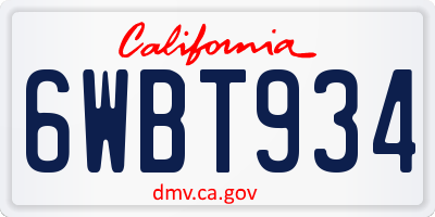 CA license plate 6WBT934