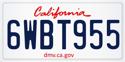 CA license plate 6WBT955