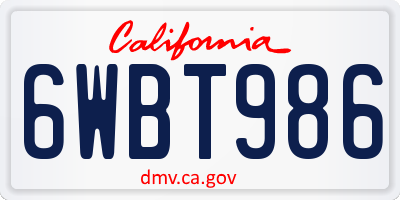 CA license plate 6WBT986