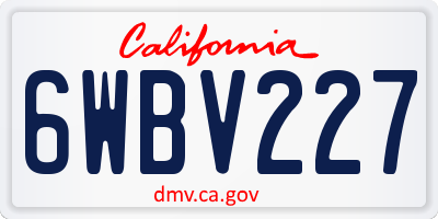 CA license plate 6WBV227