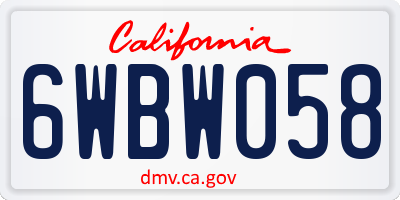 CA license plate 6WBW058