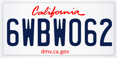 CA license plate 6WBW062