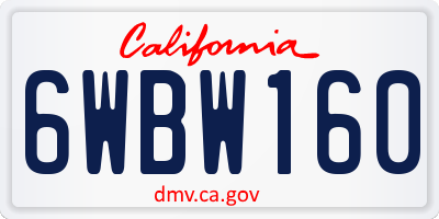 CA license plate 6WBW160