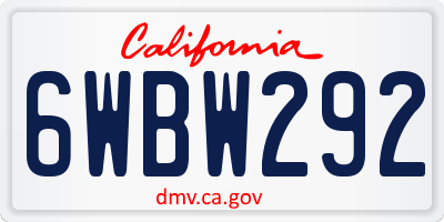 CA license plate 6WBW292