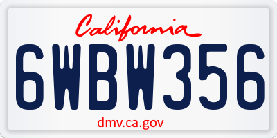 CA license plate 6WBW356