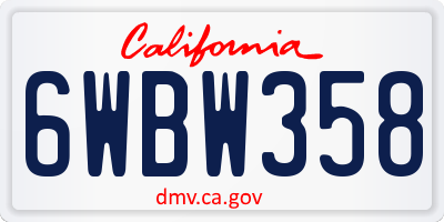CA license plate 6WBW358