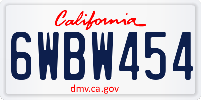 CA license plate 6WBW454