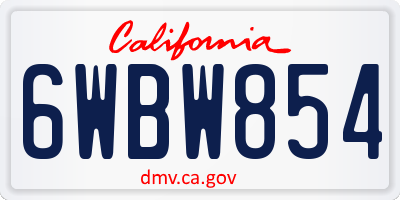CA license plate 6WBW854