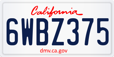 CA license plate 6WBZ375