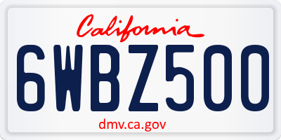 CA license plate 6WBZ500