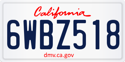 CA license plate 6WBZ518