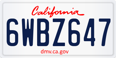 CA license plate 6WBZ647