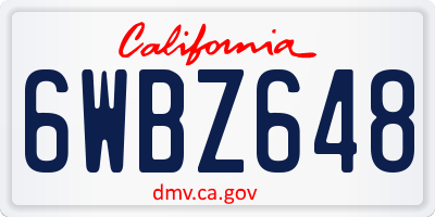 CA license plate 6WBZ648